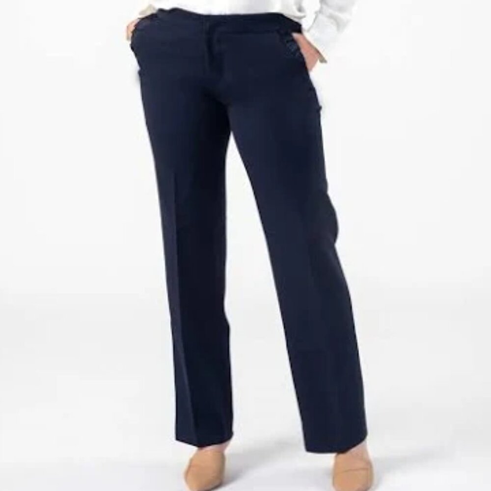 Cynthia Rowley Womens Size 6 Navy Blue Straight Leg Pants Ruffle Accent Pockets